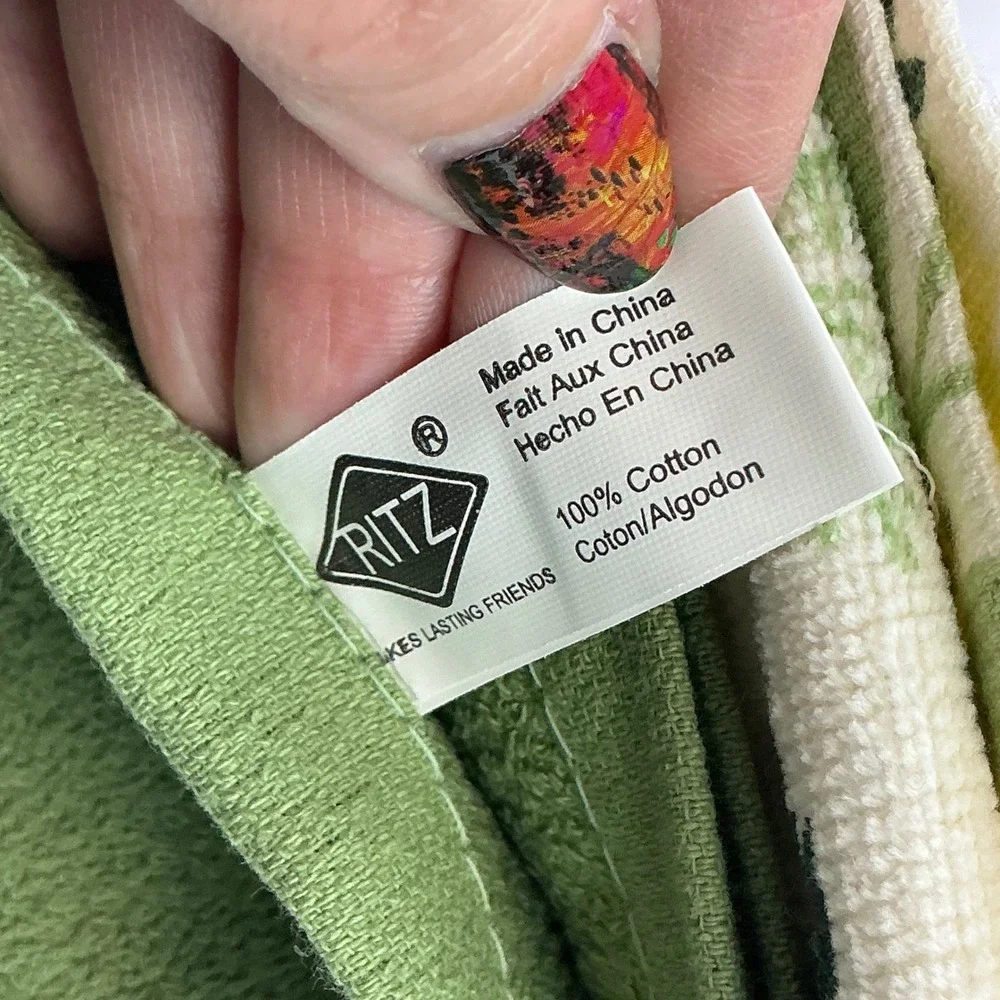 Ritz Green Botanical Herb Print Kitchen Towels Set of 4 Cotton Fresh Seasoning